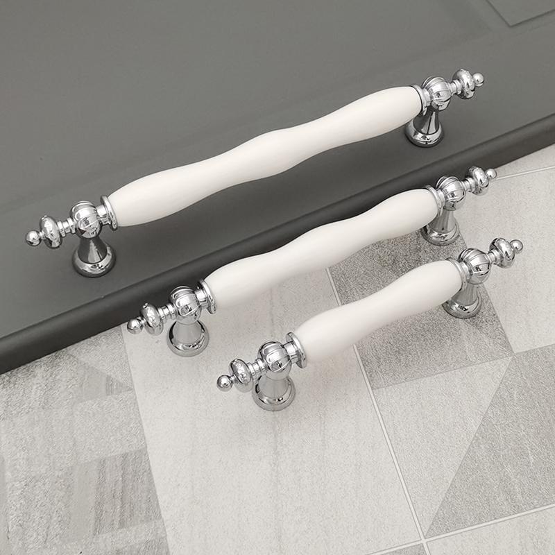 European Silver Golden Ceramic Furniture Handle Wardrobe Cabinet Closet Door Knob Dressing Table and Drawer Pulls Hardware