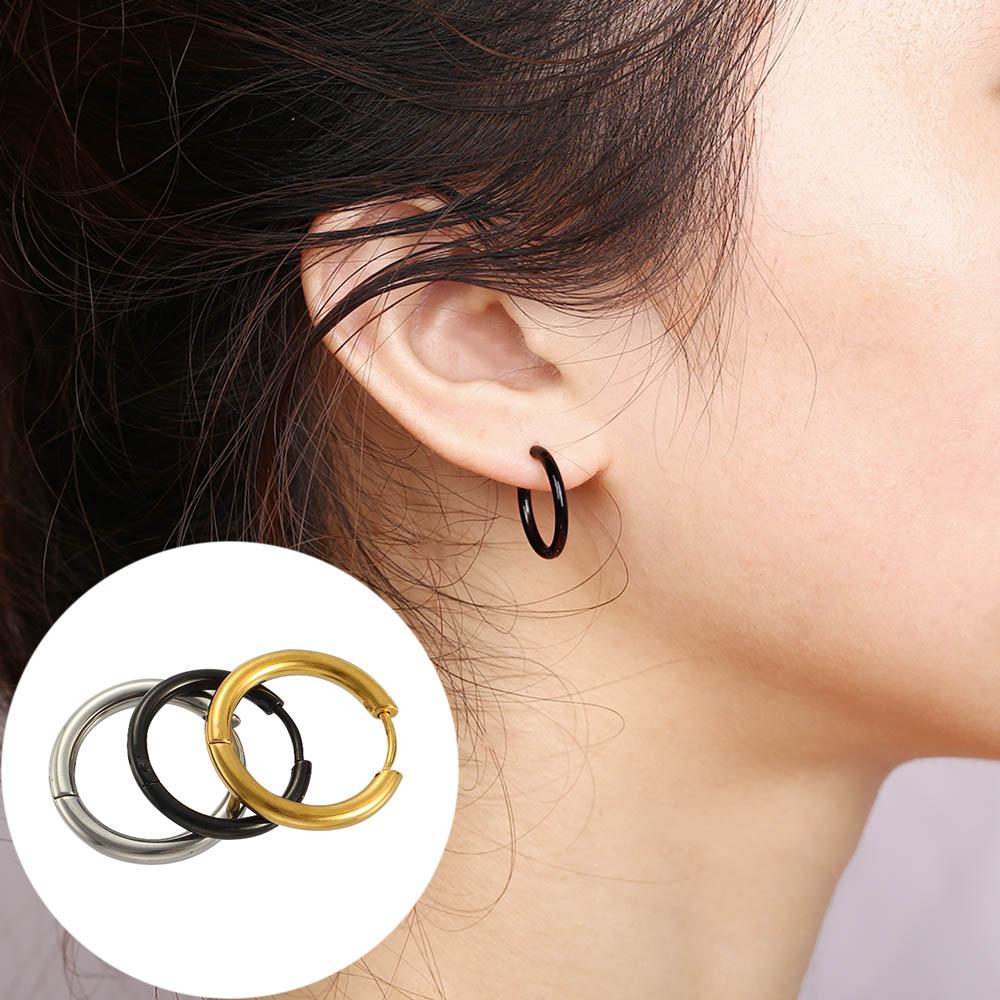 Silver/Black/Gold Color For Men Women Hoop Earrings Titanium Steel Round Circle Earrings Buckle