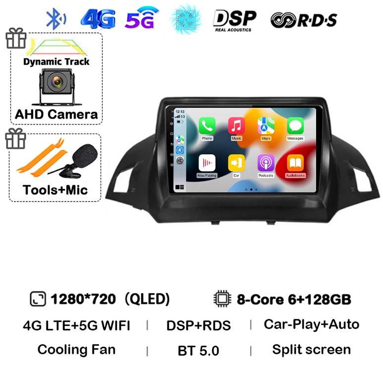 Android 14 Carplay Auto для Ford Kuga Escape 2013 2014 2015 2016 Автомобильный радиоприемник Мультимедиа Видеоплеер GPS Стерео 4G WIFI Головное устройство