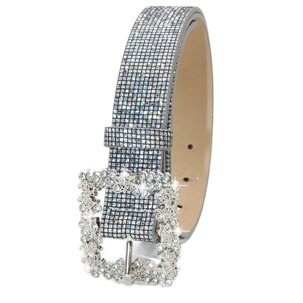 Vintage Bling Bling Sparkling Rhinestone Belt Glitter Luxury Brand Design PU Leather Belt Versatile Trendy Waistband Women