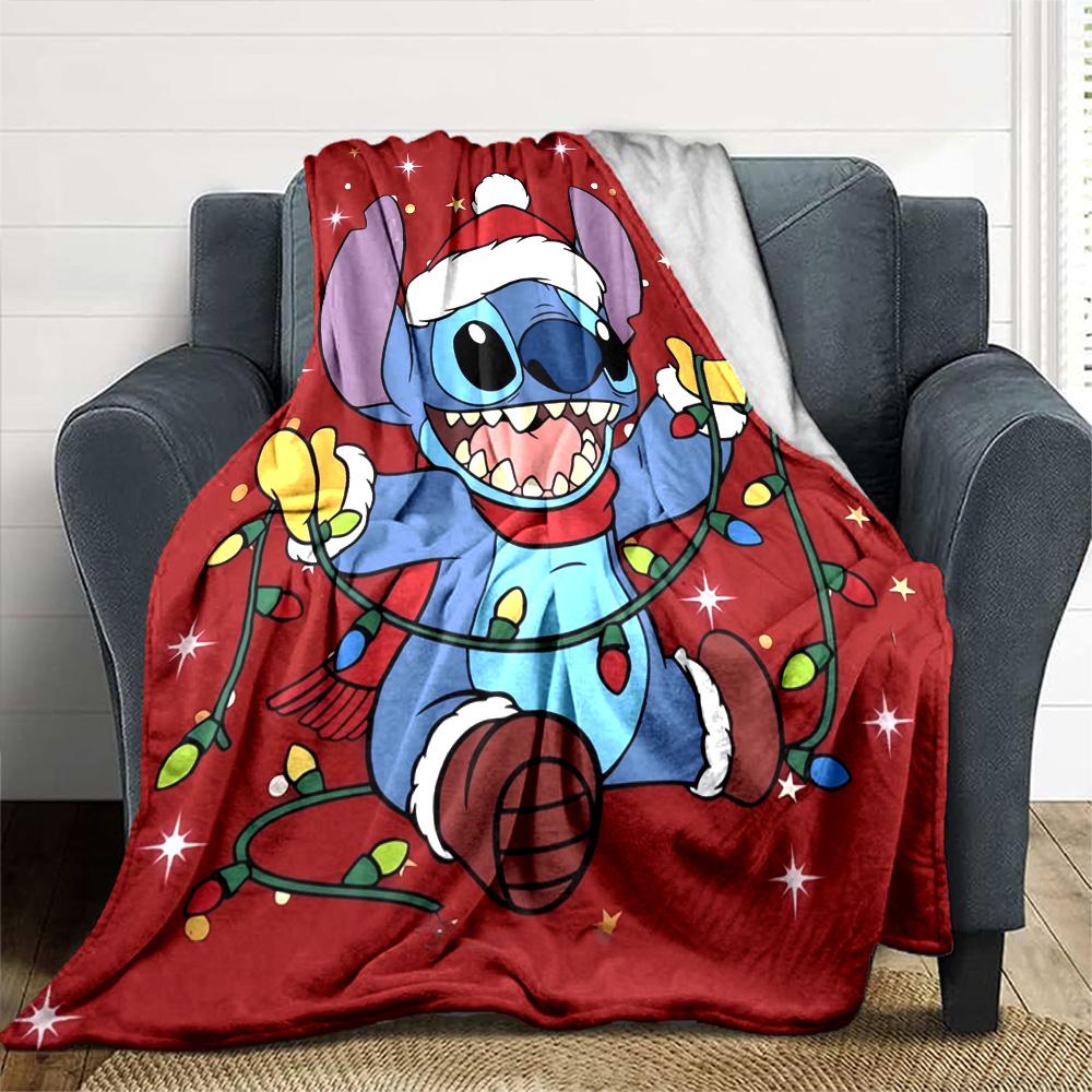 Christmas Stitch Lights Flannel Blanket Super Soft Warm Cozy Blanket For Sofa Bed Office Travel Allseason Home Decor Gift