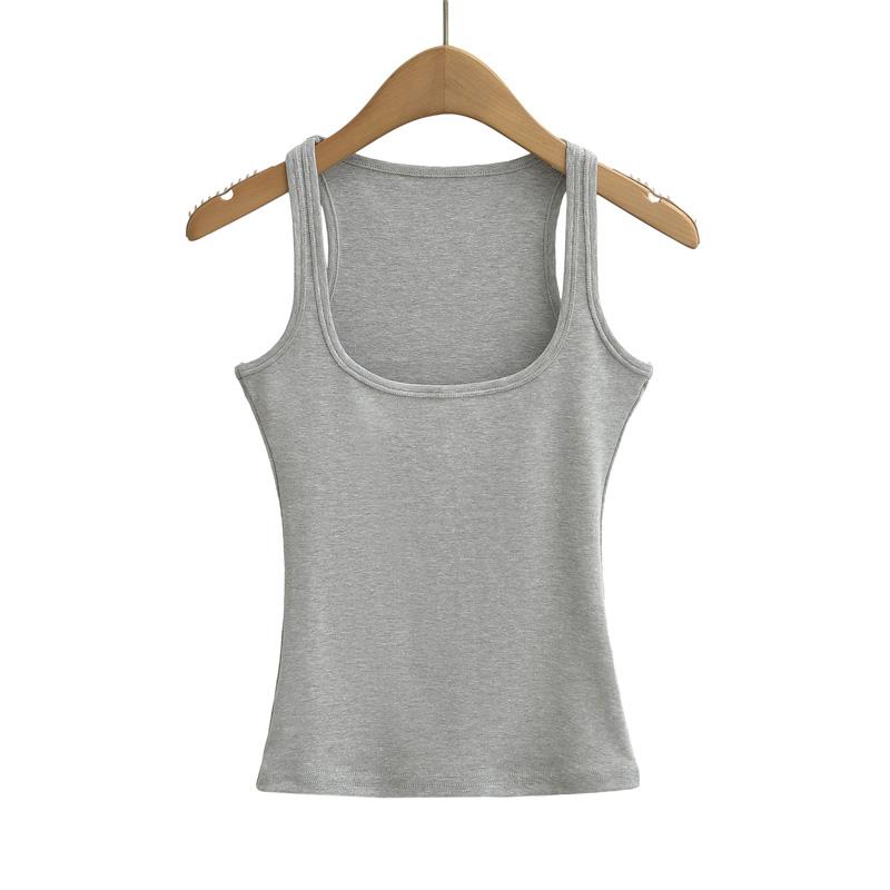 Women Scuplted  Solid Color Square Neck Tank Top
