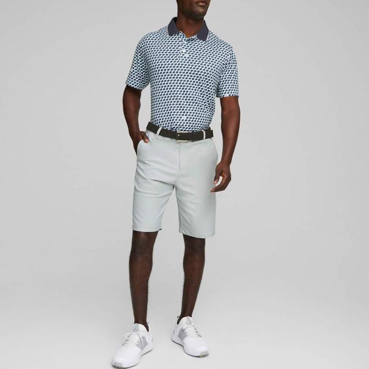 Puma All Over Print Casual Short Sleeve Polo Shirt Men tops Dark-Blue 538971-01