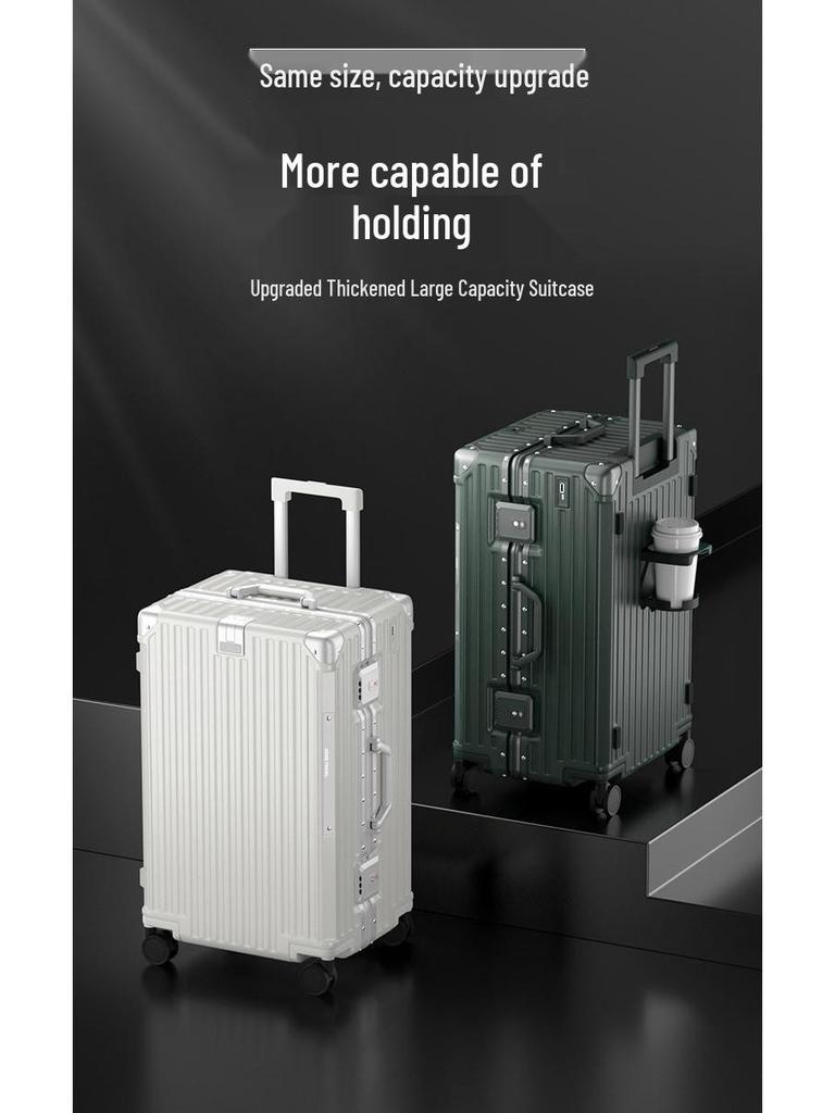 Large 24/26-Inch Multifunctional Aluminum Frame Suitcase with Universal Wheels for Men & Women's Travel