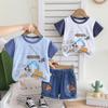 Boys' 2-Piece Cotton Set - Short Sleeved Cartoon Round Neck Top + Casual Denim Shorts- Affordable Price Baby Clothes -S-XXL