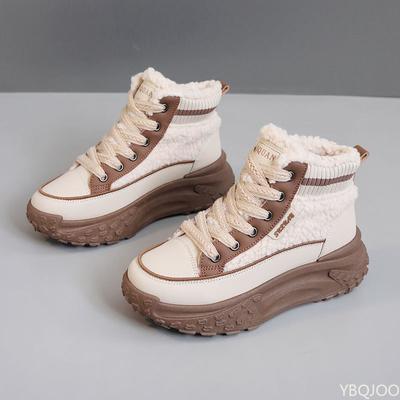 Новые осенне-зимние хлопковые ботинки на толстой подошве для тепла, высокие, с цветными блоками, увеличивающие рост, простые женские ботинки