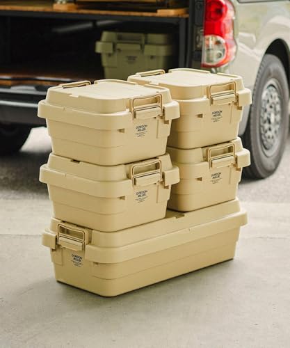 GORDON MILLER Stackable Trunk Cargo, 40L, Low-Profile Storage Box with Lid, Large Capacity, Stackable, Coyote Beige, 01680033