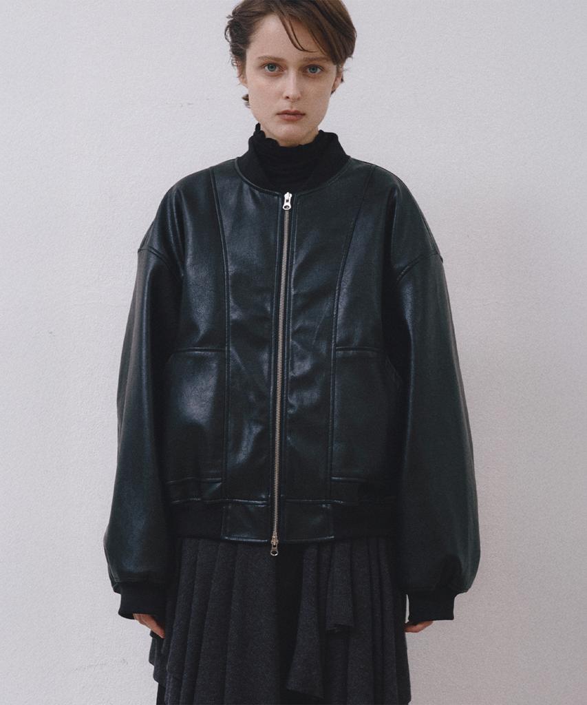 Midnlow Oversized Leather Blouson (Black)