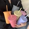 16/24oz Double Wall Plastic Straw Cup Coffee Cup Plastic Frosted Handy Water Cup Easy To Carry Straw Kettle Sports Bottle
