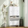 Shoe Cabinet With 4 Flip Drawers And Adjustable Shelves For 24 32 Pairs Of Shoes 80x23.5x157 Cm White