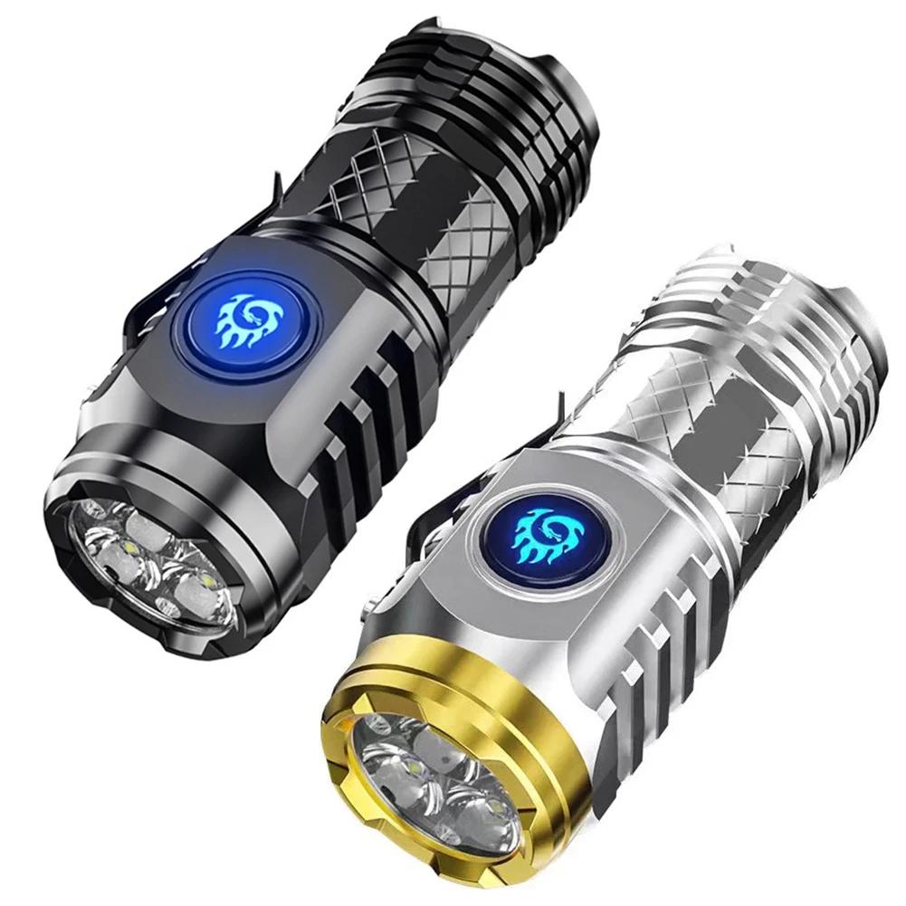 1-2Pcs Type-C Rechargeable Waterproof Flashlight Adjustable Brightness Flash Light Super Bright Powerful Handheld Flashlight