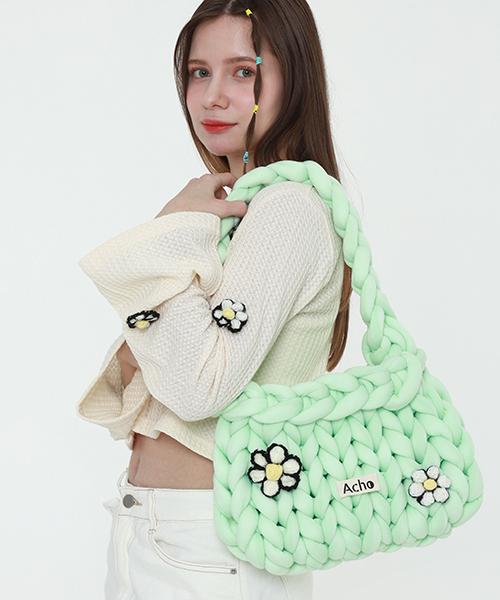 Вязаная сумка через плечо с помпоном Acho Daisy_Мятный