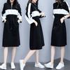 Fashion Contrasting Colors Spliced Casual Women's Korean Zipper Loose Drawstring Waist Midi Dresses