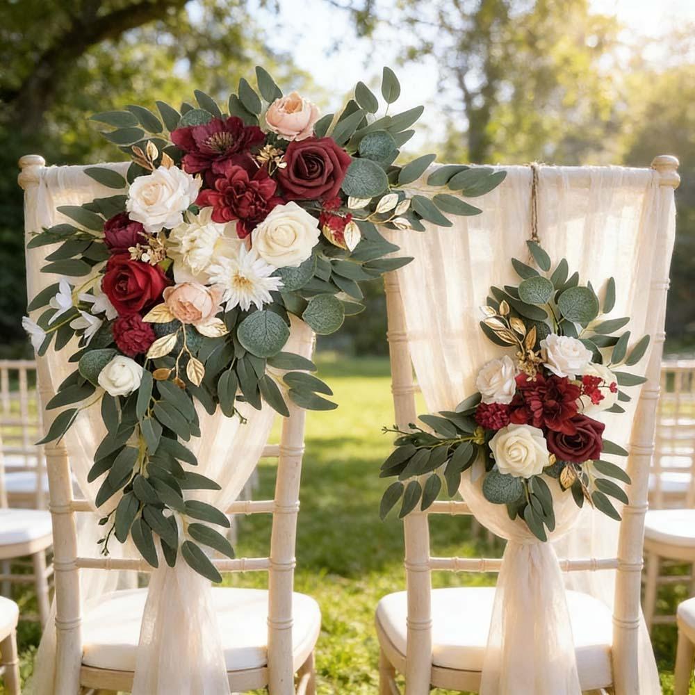 2pcs Artificial Crescent Flower Swag Wedding Arch Decor Fake Floral Finished for T Stage Road Lead Party Ceremony Event Supplies