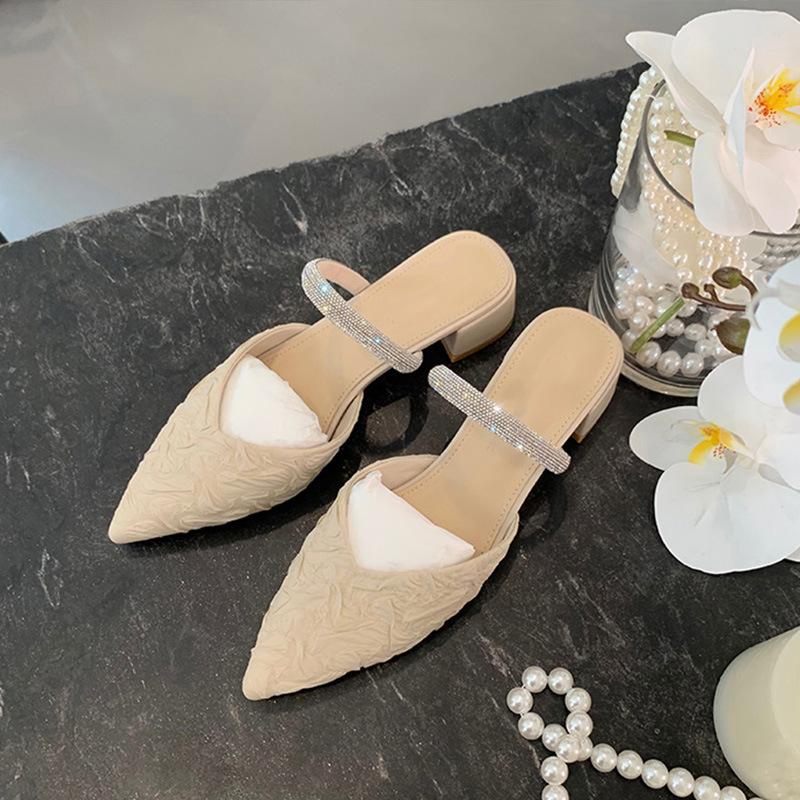 Виноградная студия motherlee2025 однословный бриллиант с заостренным носком после пустого толстого каблука крутые шлепанцы женские сандалии на толстом каблуке