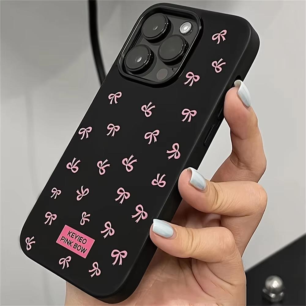Милый Чехол для Телефона с Узором Розовый Бант для iPhone 17 Air 16 e 15 14 13 12 11 Pro Max Plus Mini SE 2020 2022 Мягкий Чехол
