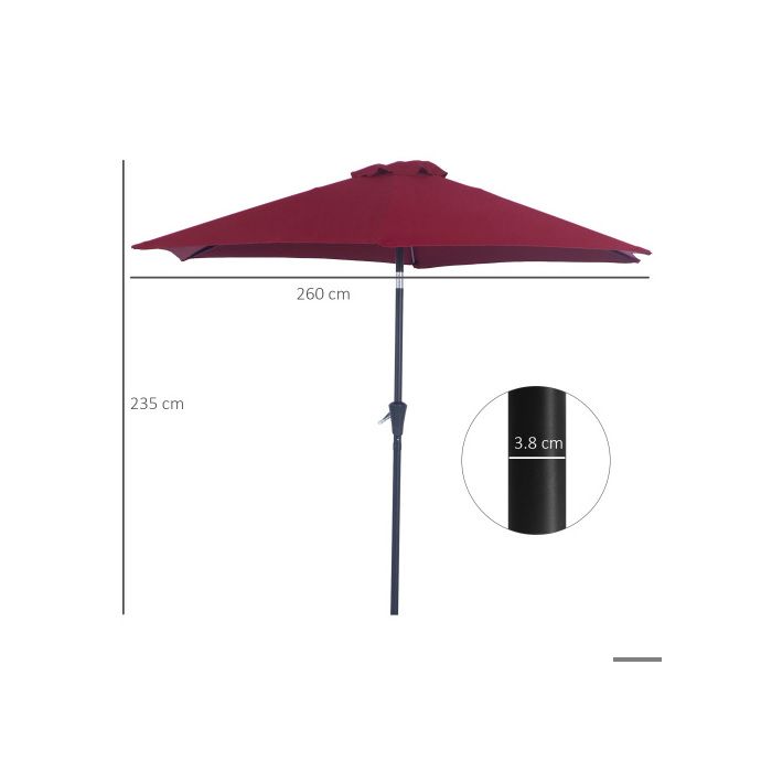 Parasol de marché - MUVOE - Ø 2,6 m - Aluminium - Polyester 180 g/m² - Résistant aux intempéries