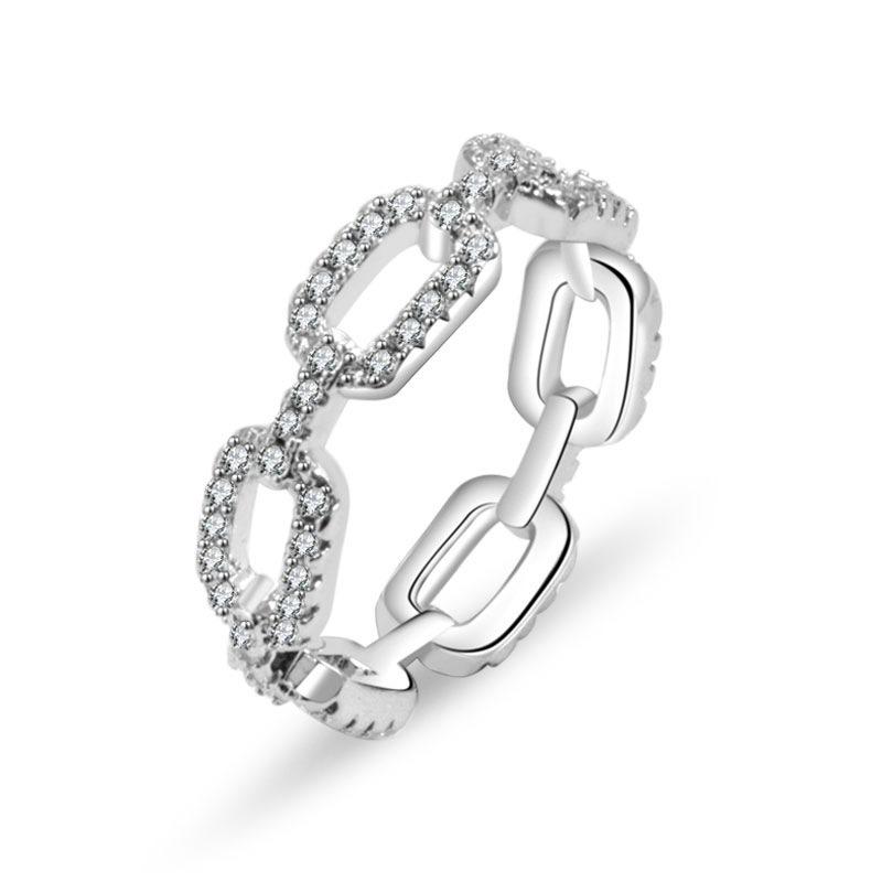 Full Paved Zircon Chain Link Ring For Women Fashionable Luxury Statement Index Finger Jewelry Trendy Personalized