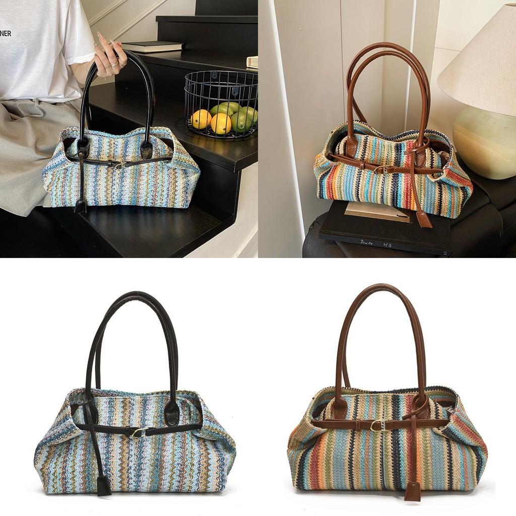 Summer Woven Shoulder Bag With Magnetic Closure For Daily Use