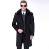 Lapel Middle-aged and Elderly Men's Long Woolen Woolen Coat Removable Down Lining Real Fur Collar Coat Thickened Winter