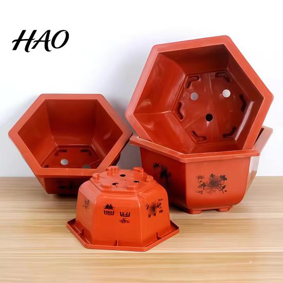 Lightweight Plastic Pots for Porch Hexagonal Flower Pot with Drainage Holes & Saucer Indoor Outdoor Plants, Durable Weather Resistant Spacious