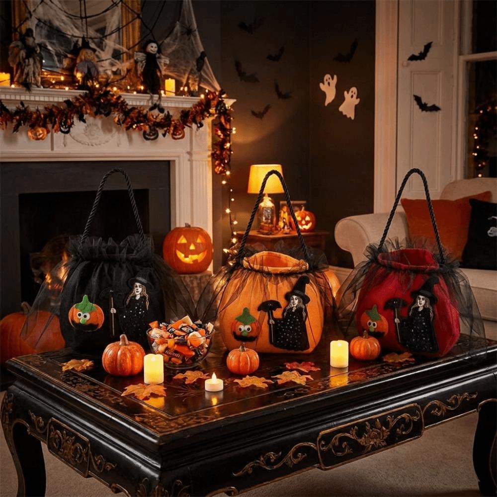 Hand‑held Witch Pumpkin Treat Pouch Trick Or Treat Candy Basket Kids Gift Storage