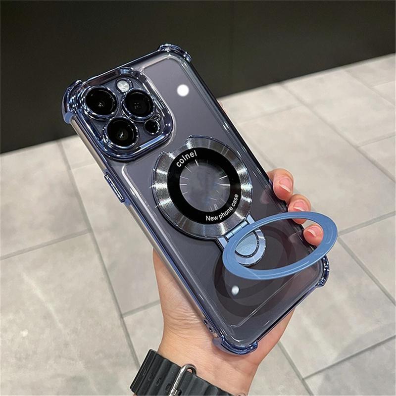 For iPhone 15 Pro Max Luxury Magsafe Magnetic Plating Frame Stand Phone Case For iPhone 11 12 13 14 15 Pro Lens Protective Cover