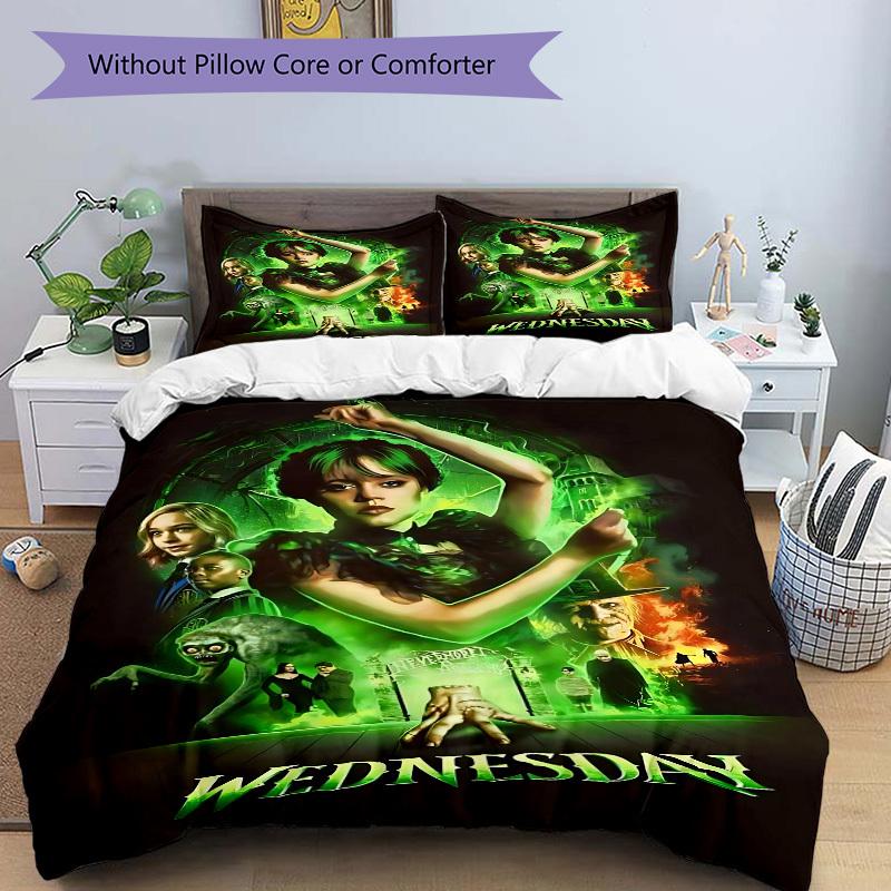 3pcs WEDNESDAY Addams Duvet Cover Set, 1 Duvet Cover + 2 Pillowcases (No Insert), High-Definition Print, Home & Dorm Set yy251208061
