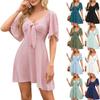 Женское свободное повседневное однотонное платье с V-образным вырезом и галстуком-бабочкой, с короткими рукавами, платье с короткими рукавами