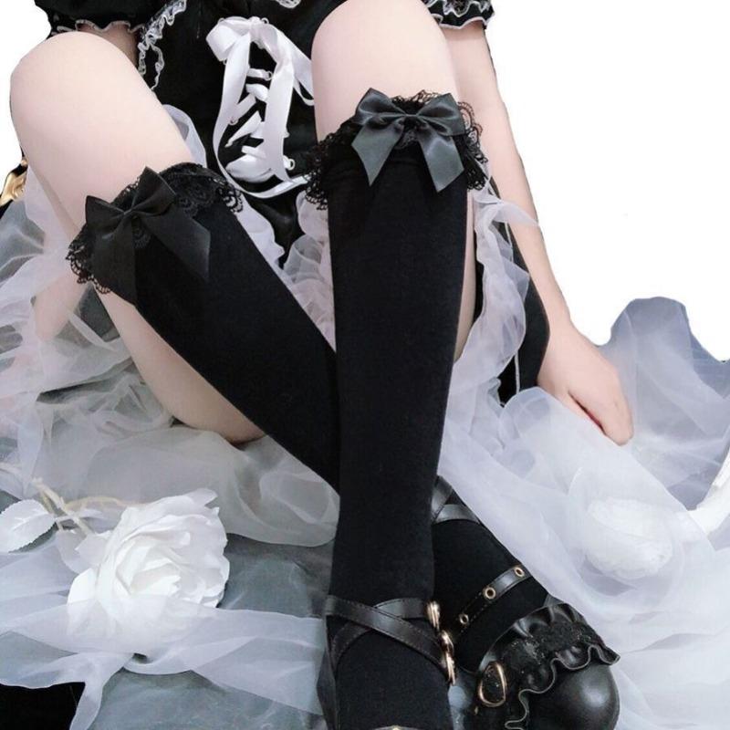 Ladies Spring and Autumn Everything with Sweet Lovely Lace Lace Bow Calf Socks