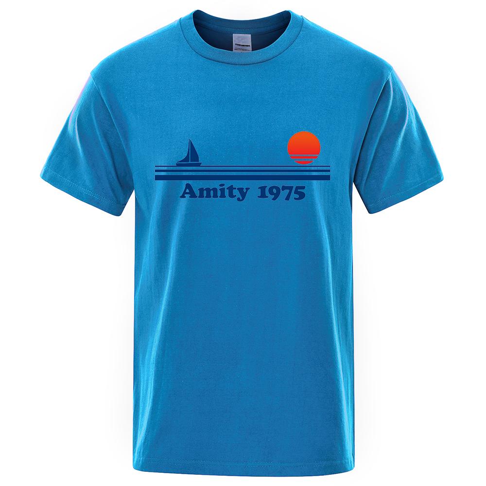 Хлопок Amity 1975 - Челюсти ретро принт футболка мужская креативная спортивная одежда модная футболка футболки дышащие хлопковые футболки мужские