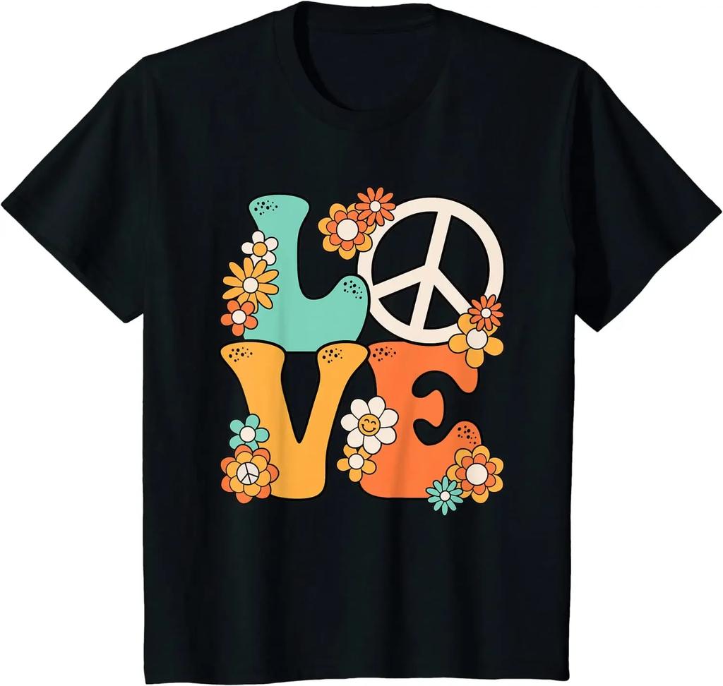 Peace Sign Love 60s 70s Costume Groovy Hippie Theme Party T-Shirt Four Seasons Tees Cotton Casual Daily Harajuku Streetwear