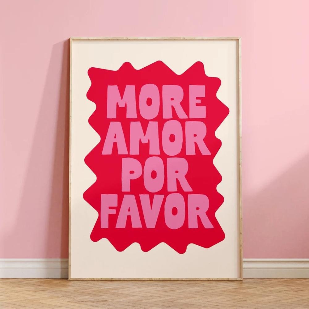 Максималистский More Amor Por Favor красочный эклектичный розовый любовный цитата настенная живопись холст постер для гостиной домашний декор