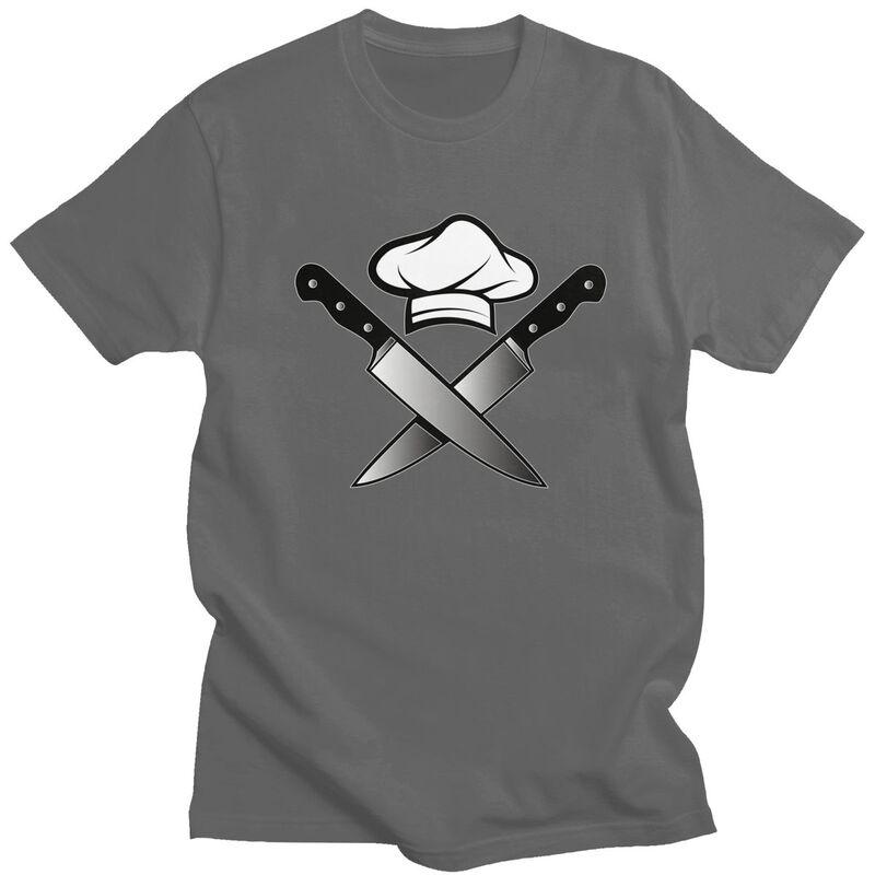 Custom Male Skull Knives Chef T Shirts Short Sleeves Cotton Tshirts T-shirt Casual Tee Clothes