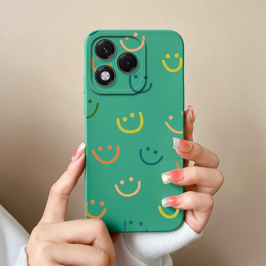 Чехол для телефона Huawei Honor X8 X6b 400 Lite X9c X7c X60 X5b X8c модный квадратный смайлик с рисунком из жидкого силикона противоскользящий чехол для Huawei Capa