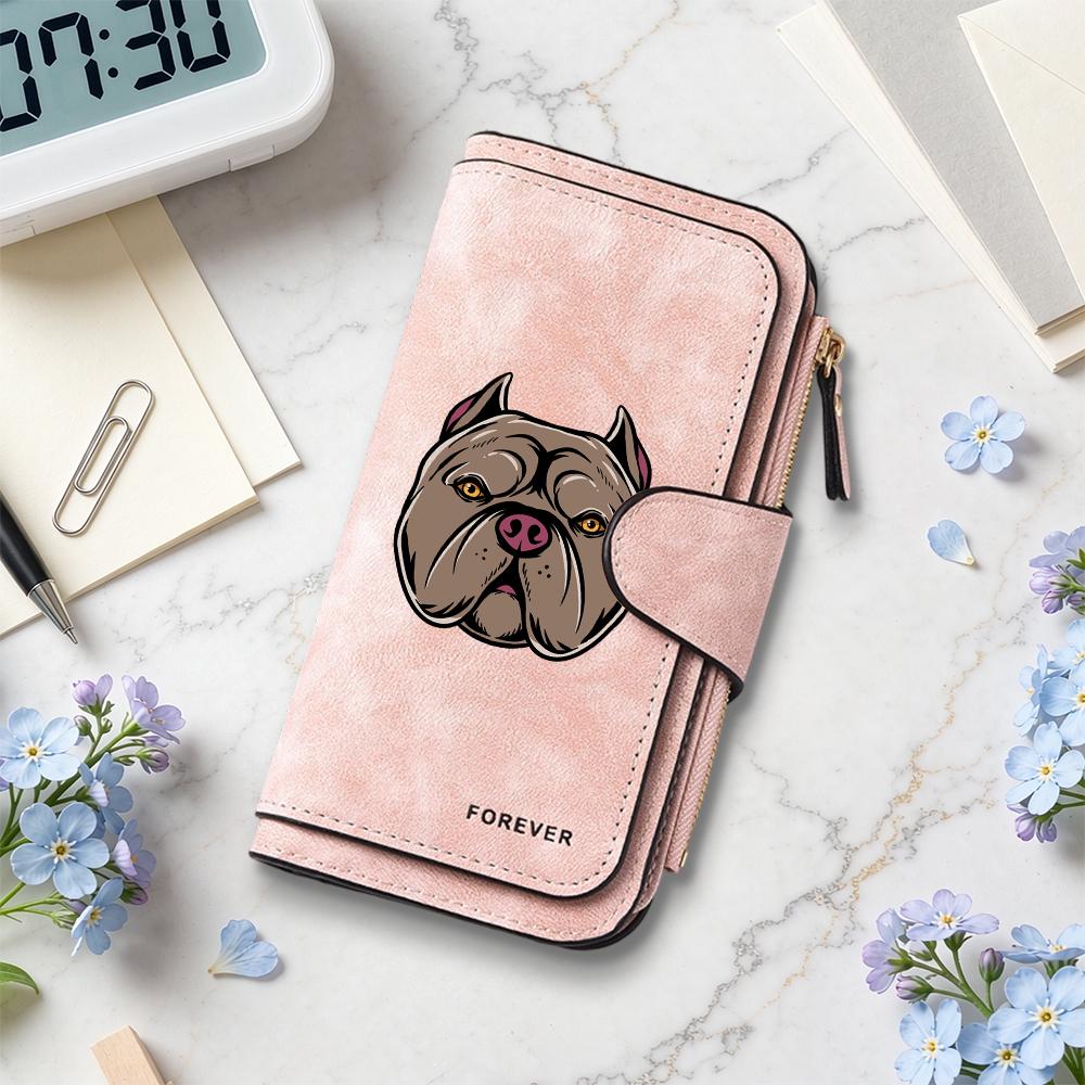Stylish Bully Dog Print Long Wallet Fashion Casual Portable Multi Card Slot Forever Purse for Daily Use