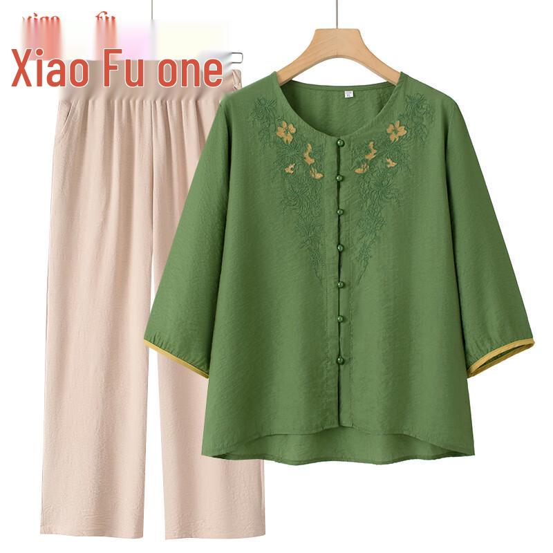 Elegant Mid-Aged Women's Round Neck 3/4 Sleeve Blouse