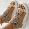 Sandals Women Braided Geometric Wedge Sandals Knitted Elastic Summer Shoes Mesh Flat Sandals Hollow Female Platform Shoes Gold