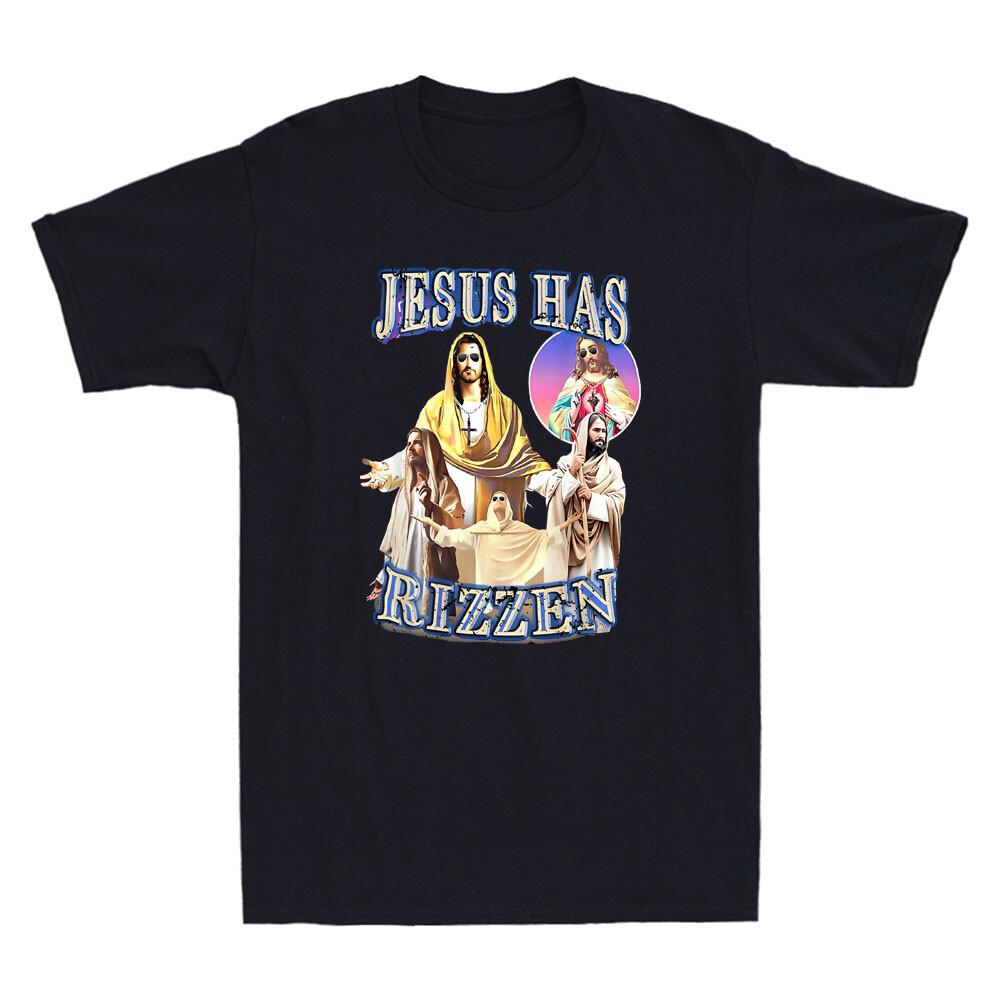 Jesus Has Rizzen Funny Jesus Design Humor Christian Gift Vintage Men T-shirt