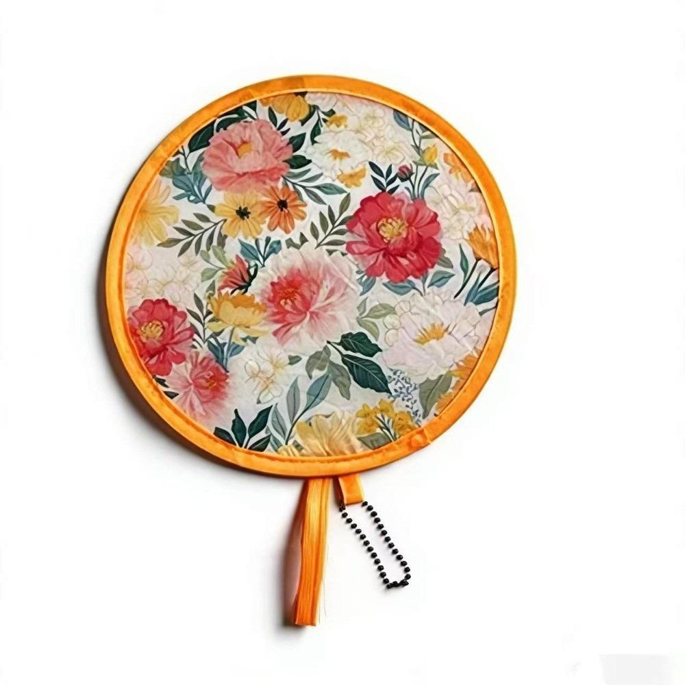 Summer Handheld Folding Fan Polyester Mini Folding Fan Portable Round Foldable Fan Men Women