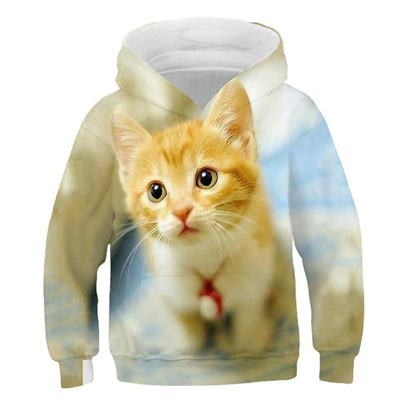 Детская толстовка с капюшоном Cat Casual с длинным рукавом Active Cotton 7-13 лет осень многоцветная черная белая