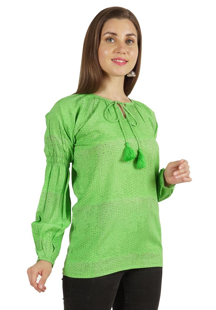 Moomaya Женская рубашка-туника из хлопка с длинными рукавами и принтом в этническом индийском стиле