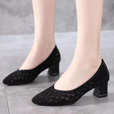 Летние сандалии-сетка со стразами, с острым носком, на среднем каблуке, с юбкой, женская модная обувь