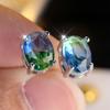 Oval Cut Bi-colored Watermelon Red Green Tourmaline Gemstone Stud Earrings Bride Wedding Jewelry Gifts