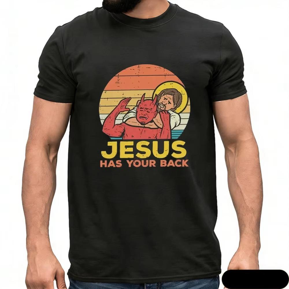 Jesus Has Your Back Jiu Jitsu Retro Christian T Shirts Women and MenVintage Short Sleeve Tee Sh