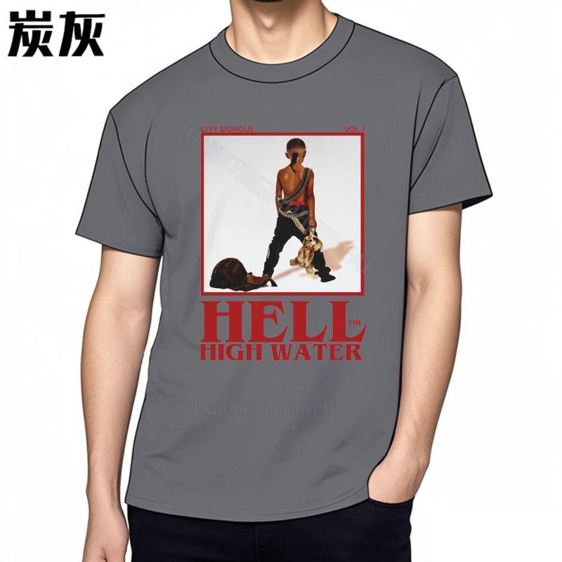 Design Summer Unisexs Tshirt Classic Black Crew Neck Tshirt Teeshirts Breathable Oversized Tshirt Hell High Water