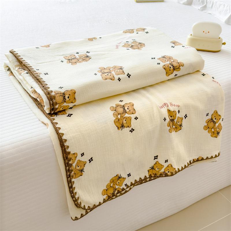 100% Cotton Blanket Anti-Mite Blanket for Bed Cartoon Style Sofa Blanket for Kids Double-layer Gauze Blanket Single/Queen/King