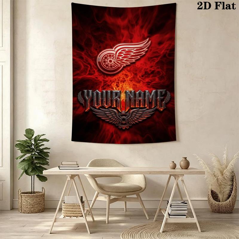 Name Custom Detroit Red Wings Wall Tapestry Aesthetic Wall Hanging Printed Fabric Blanket Decorative Tapestries for Bedroom Living Room Home Decor
