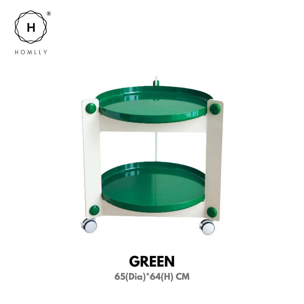 Homlly Lunii 2 Tiers Coffee Round Side Table With Rolling Wheels