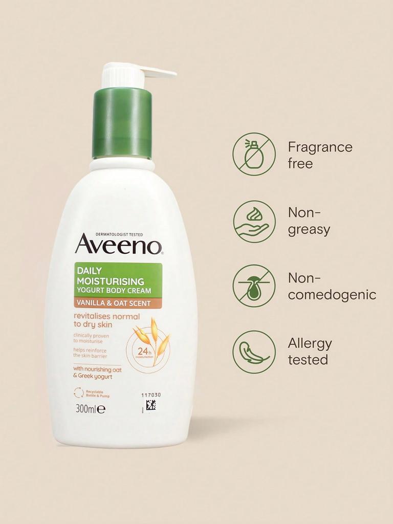 AVEENO 300ML DAILY MOISTURISER YOGURT BODY CREAM VANILLA AND OAT, Skin Barrier Care, Daily Use, Smooth Skin